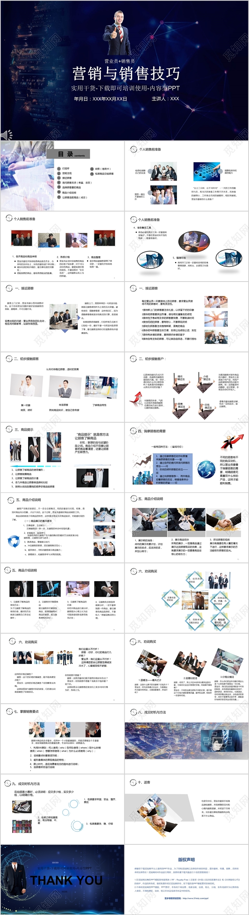蓝色营销与销售营销与销售技巧培训PPT模板