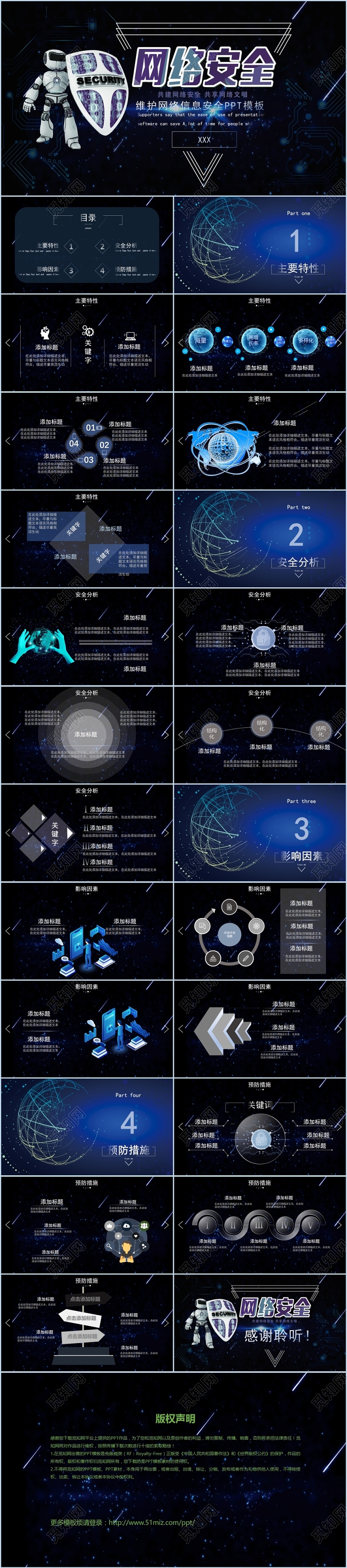 透明渐变星空科技感网络安全PPT模板