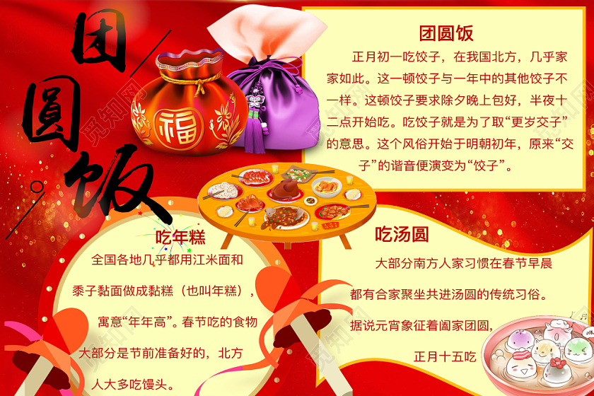 简约可爱团圆饭小报word模板鼠年春节新年