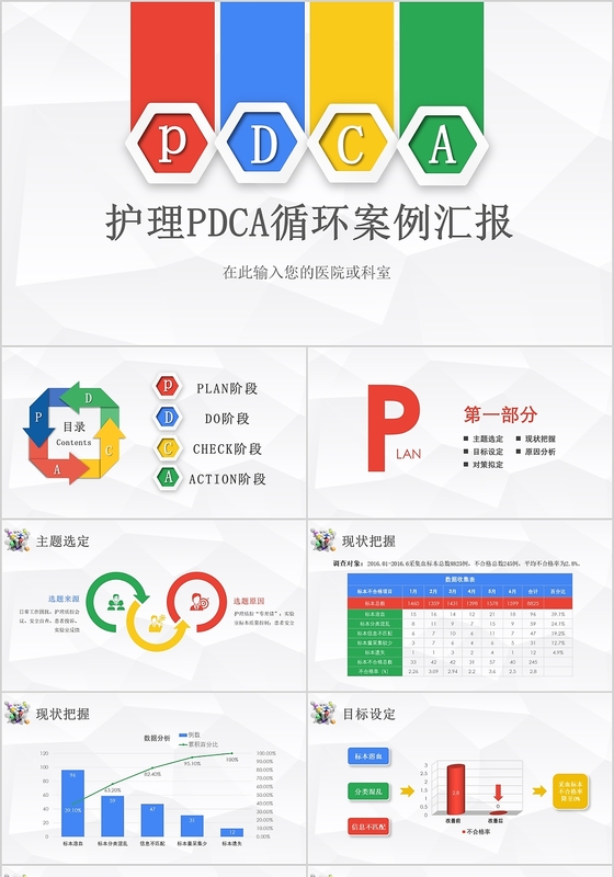 简约医院护理pdca循环案例汇报PPT模板宣传PPT动态