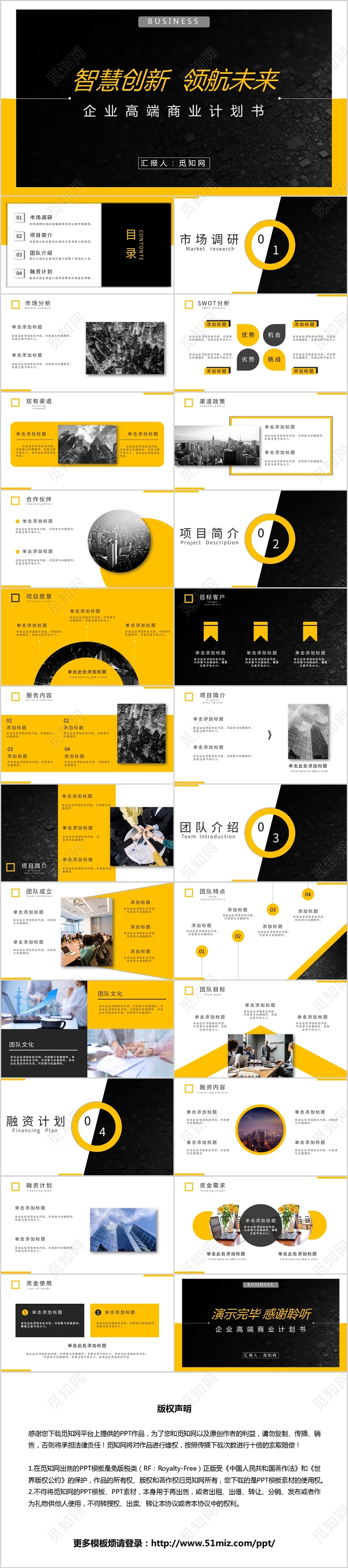 黄色智慧创新领航未来企业高端商业计划书PPT模板