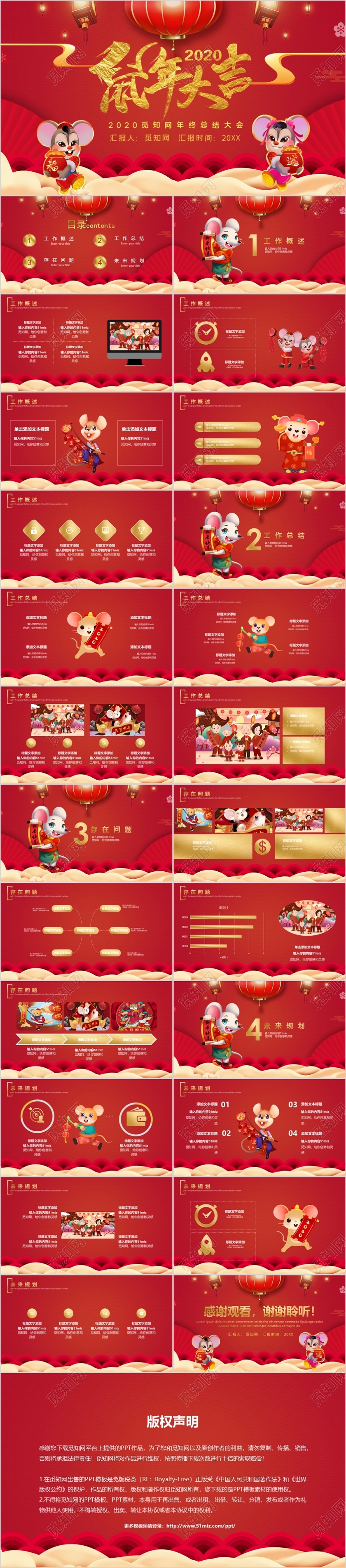 红色中国风鼠年大吉年终总结大会PPT模板