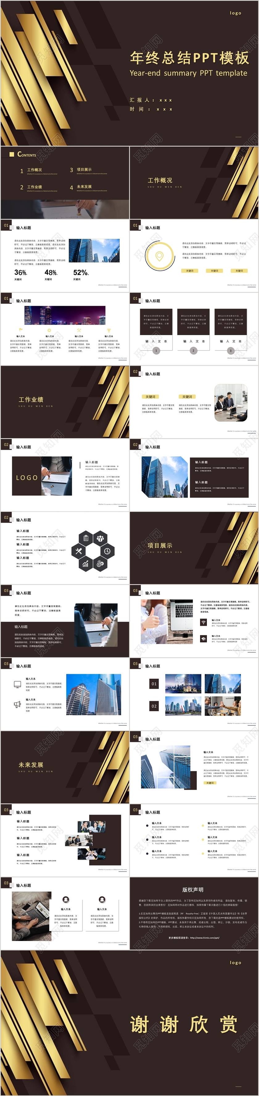 咖色商务极简风格年终总结PPT模板