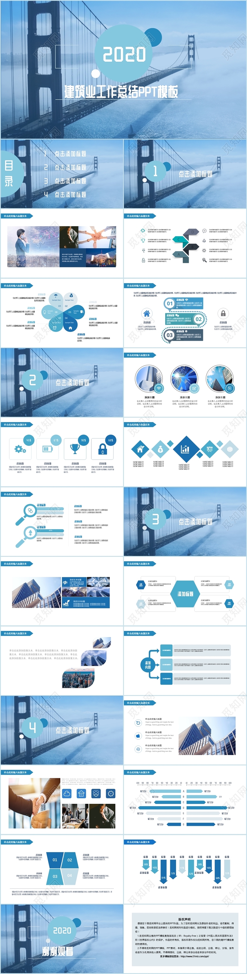 蓝色现代简约建筑项目总结建筑年度工作总结PPT模版