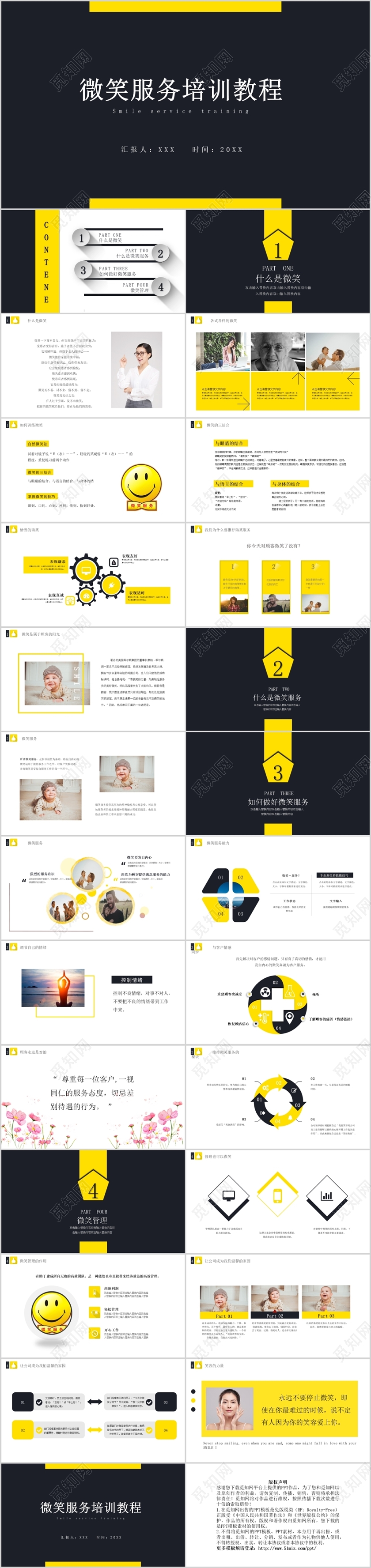 简约微笑服务培训教程PPT模板宣传PPT动态PPT