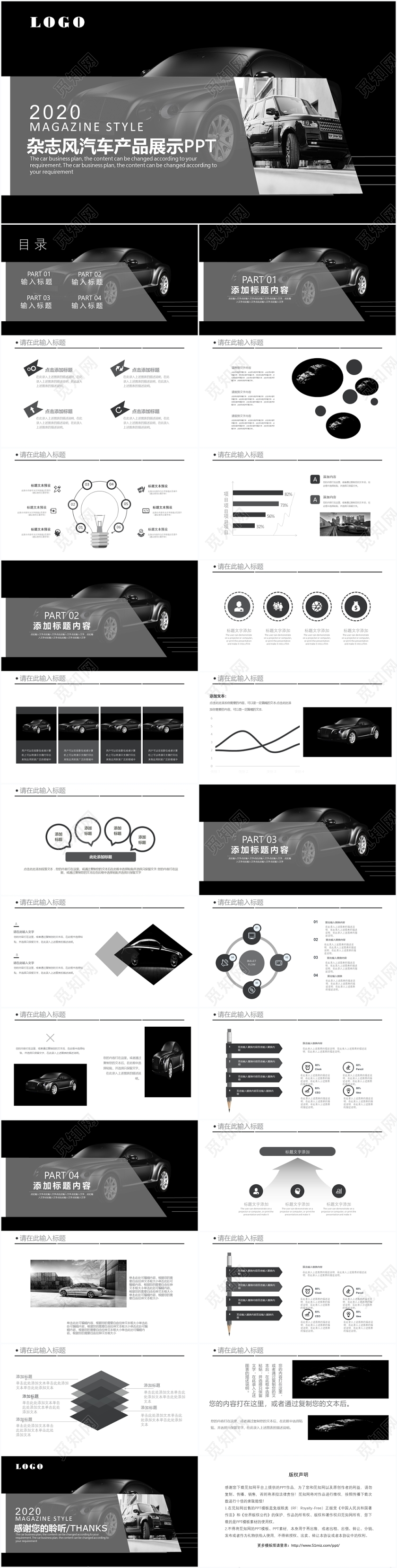 黑色2020杂志风汽车产品展示ppt模板