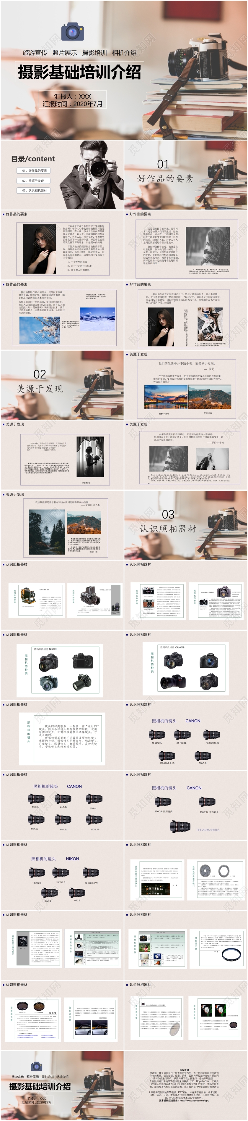 简约怀旧文艺风摄影基础培训介绍学习课件PPT模板