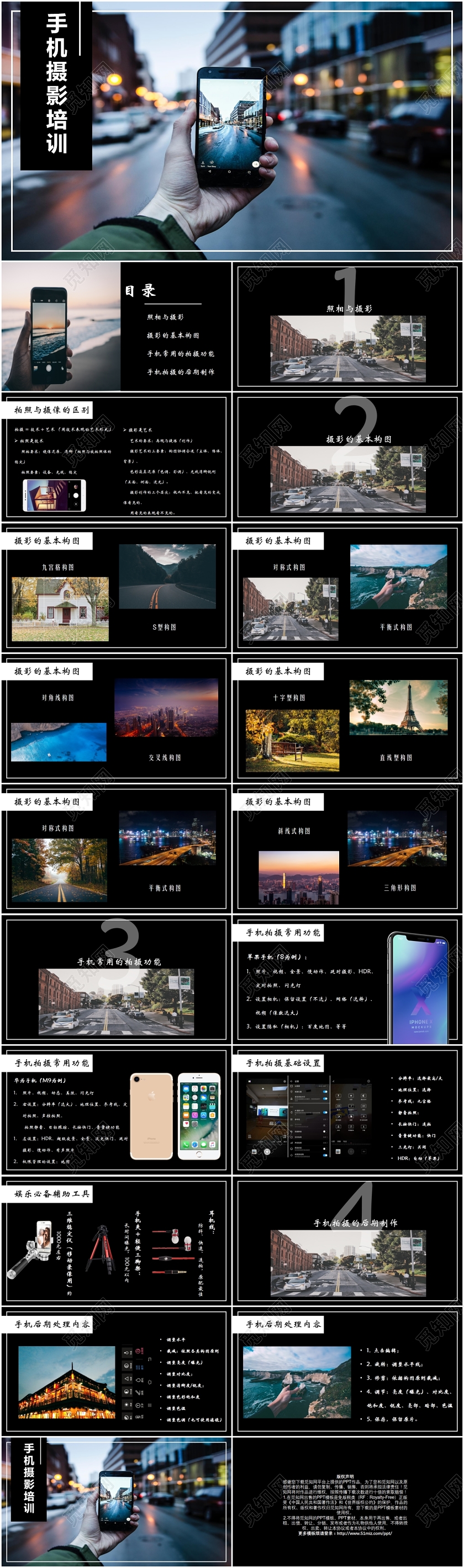 黑色欧美高端手机摄影知识培训学习课件PPT模板