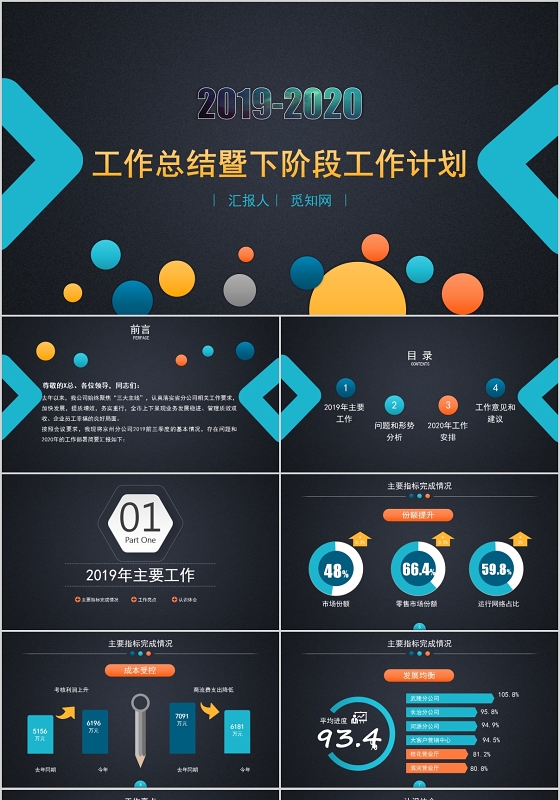 工作总结暨下阶段工作计划PPT模板市场部年终工作总结