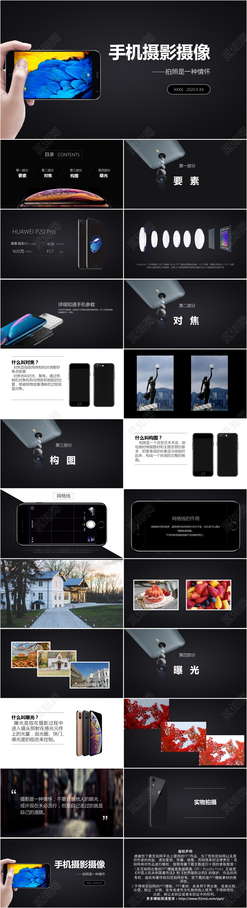 黑色简约高端手机拍摄摄影摄像拍照技巧知识培训学习课件PPT