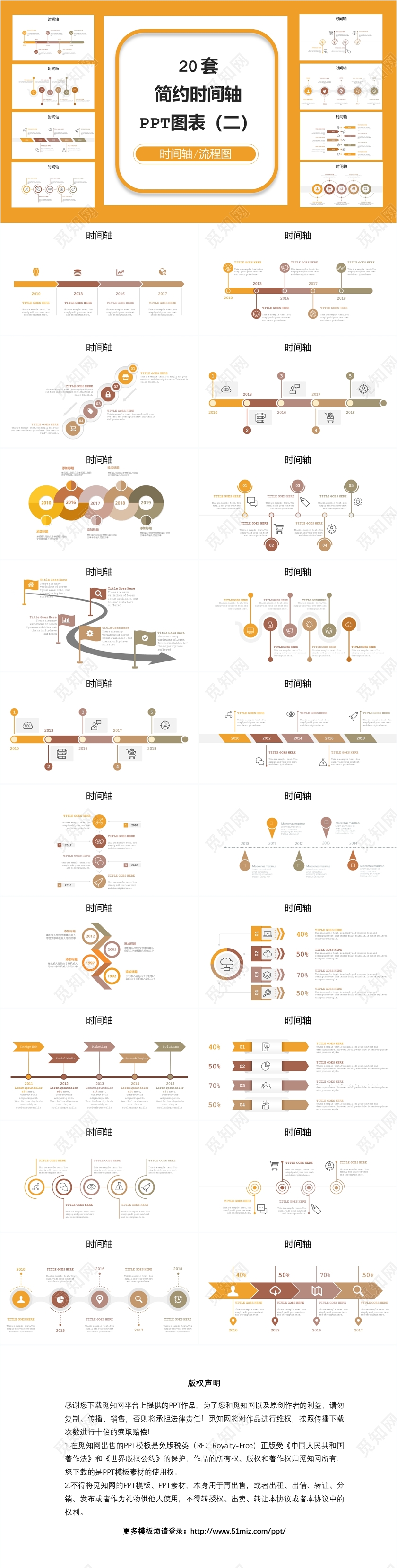 橙色20套简约时间轴PPT图表合集ppt模板