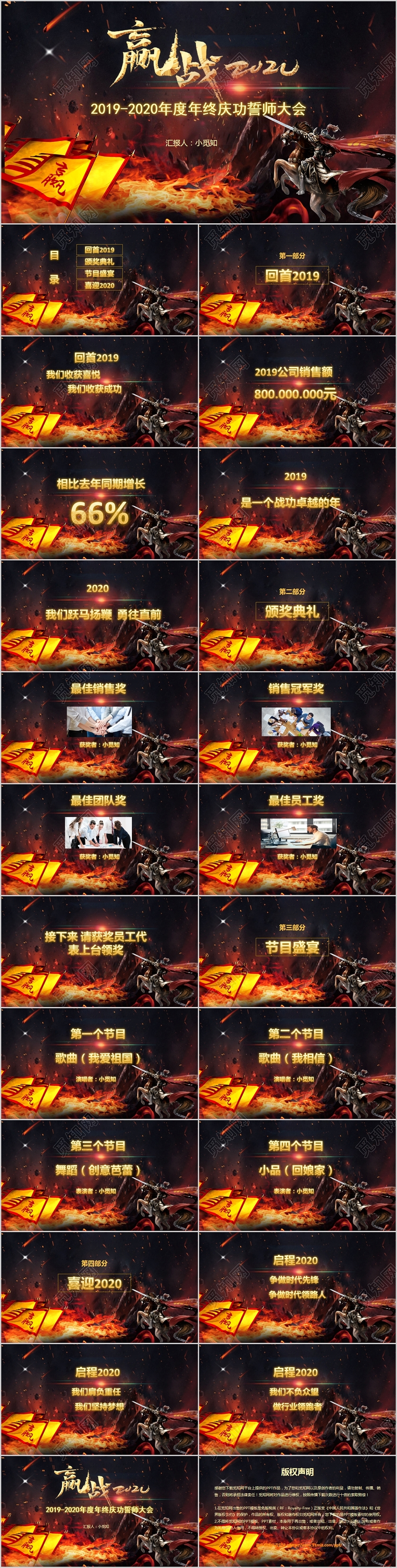 战火嬴战2020年度年终庆功誓师大会PPT模板