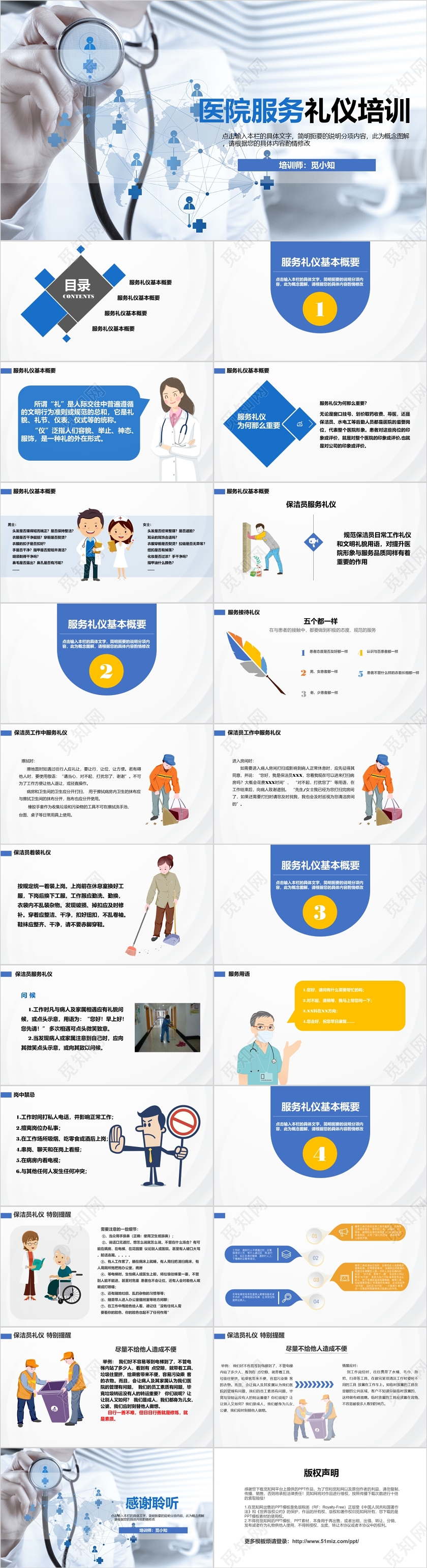 实用扁平化带文案专业医院服务礼仪管理培训PPT模