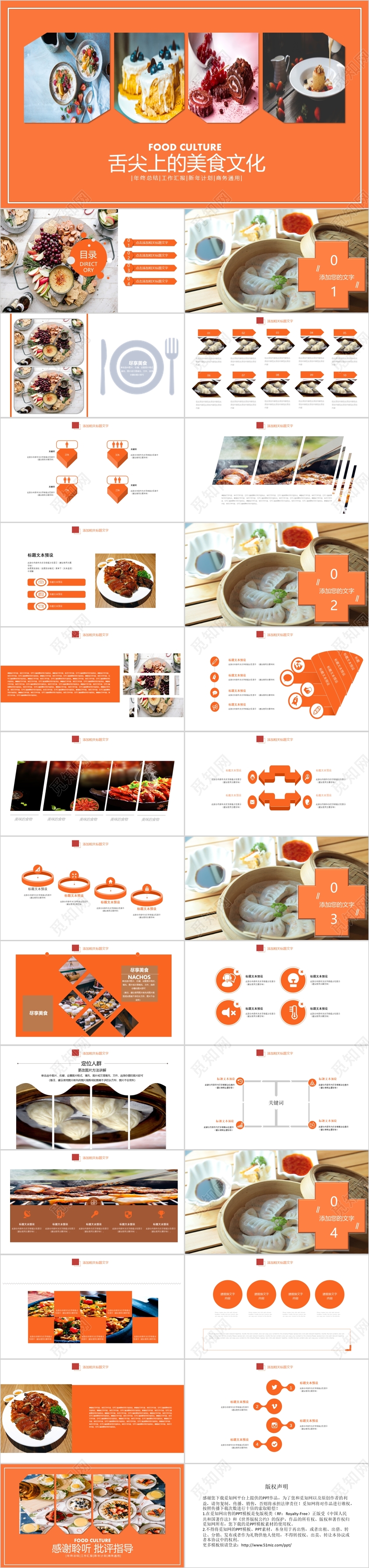 橙色舌尖上的美食文化讲解介绍通用PPT模板