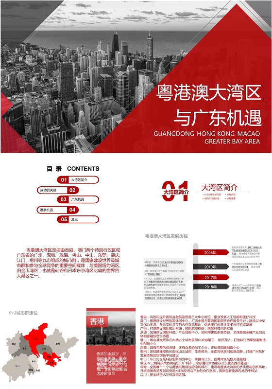 高端商务红色粤澳大湾区与广东机遇介绍宣传公开演讲课件PPT