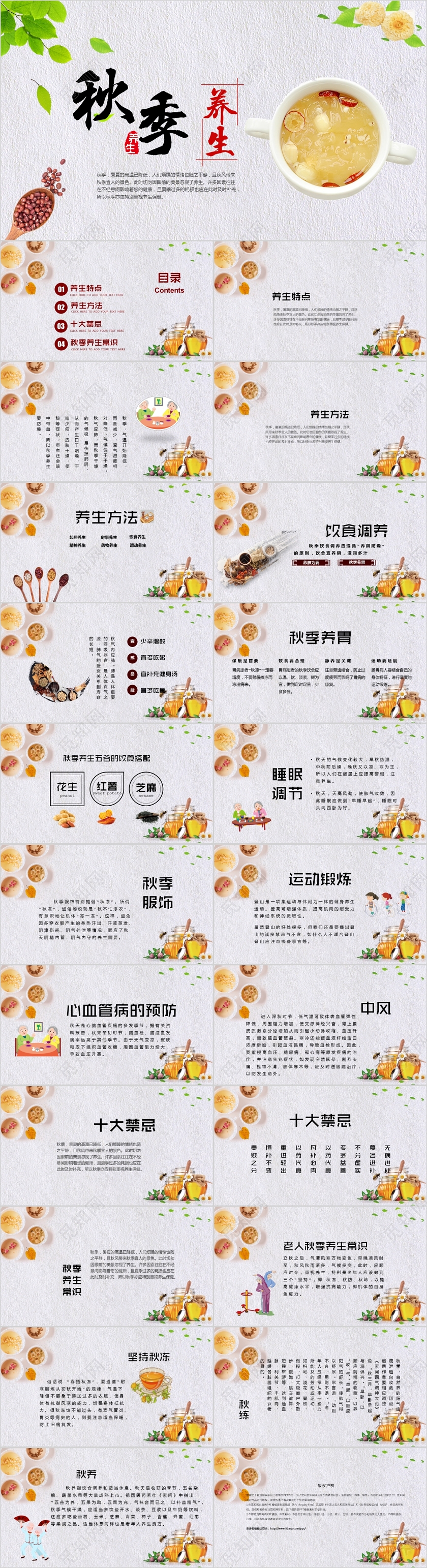清新简约秋天秋季养生讲课培训PPT模板