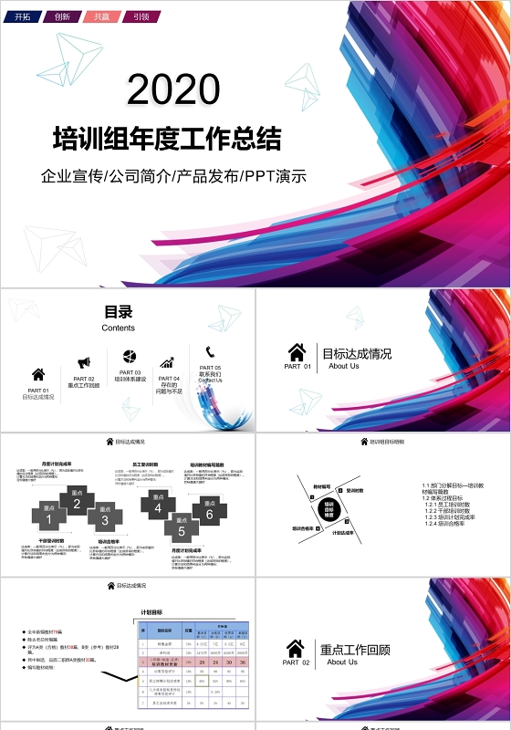 红色商务培训组年度工作总结培训计划培训方案PPT模板年度培年度培训工作总结