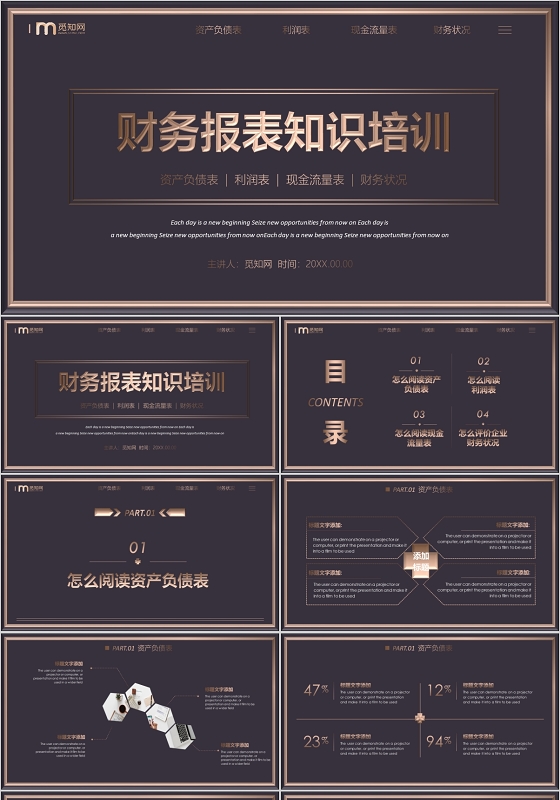 黑色金色简约大气财务报表知识培训PPT模板
