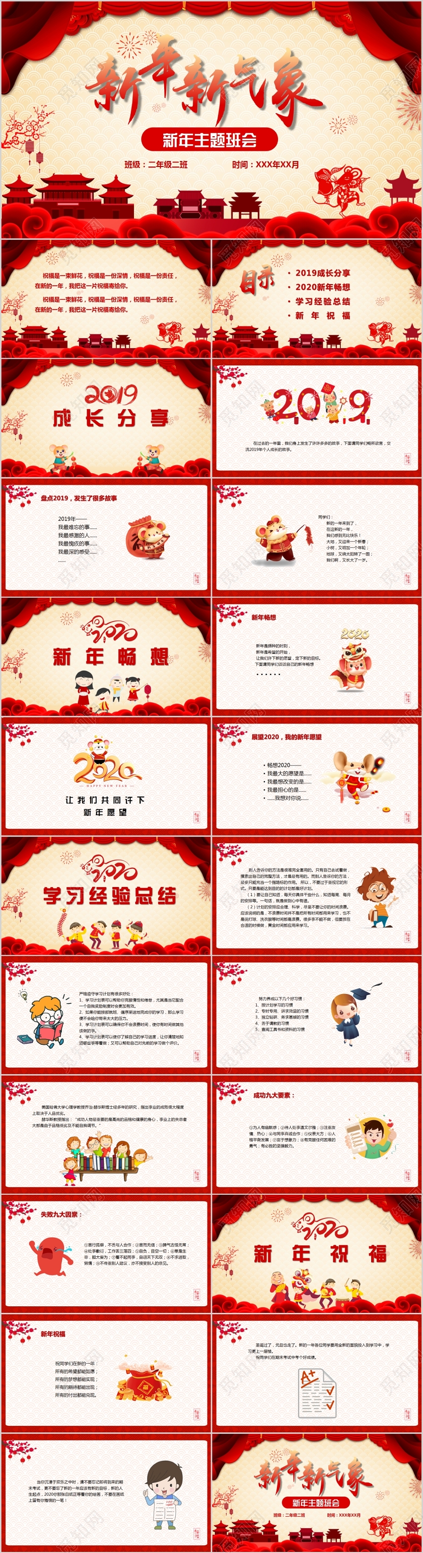 红色中国风新年新气象新年主题班会PPT模板