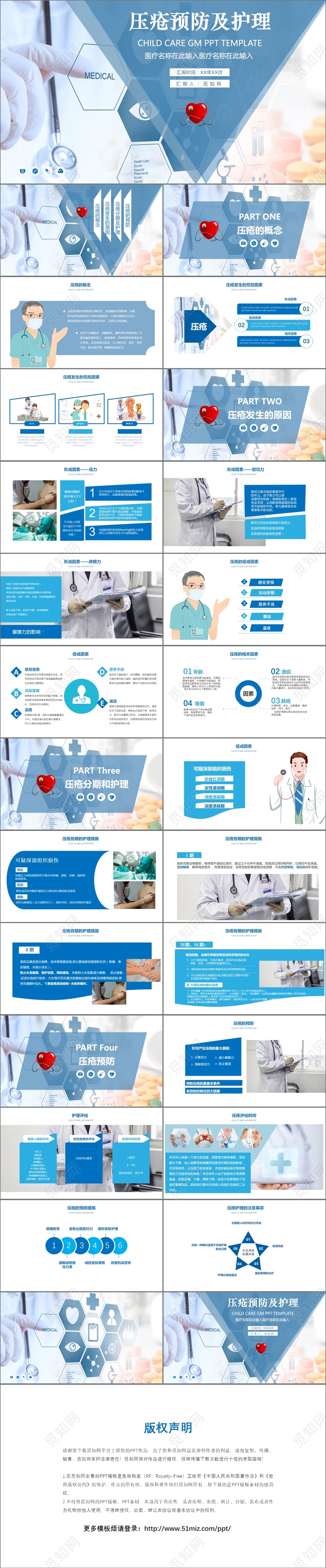 压疮预防及护理PPT模板灰蓝色PPT模板