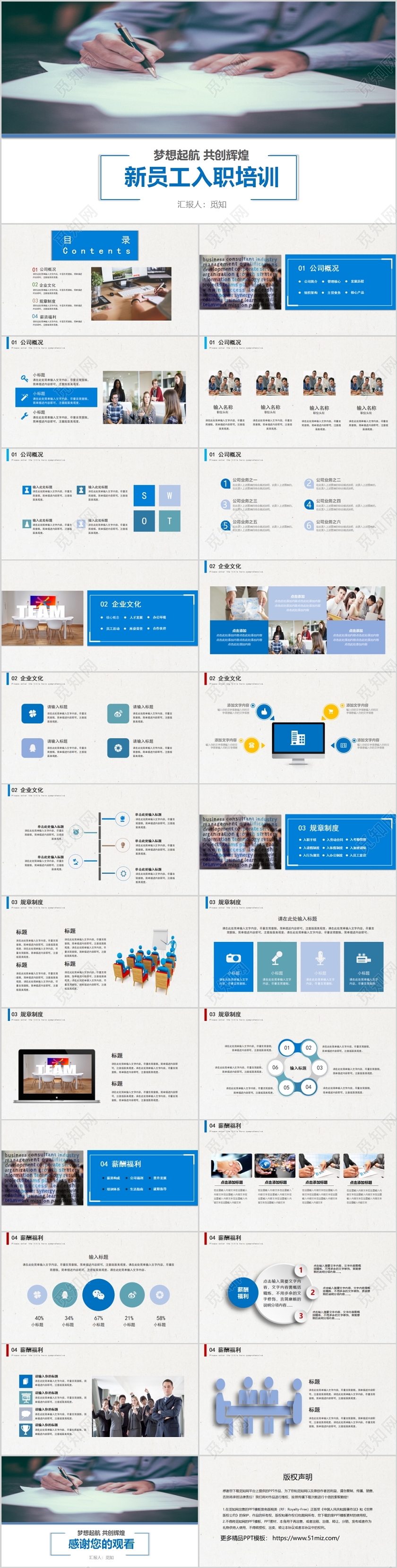 蓝色商务风大气简约公司企业员工入职培训PPT通用模板