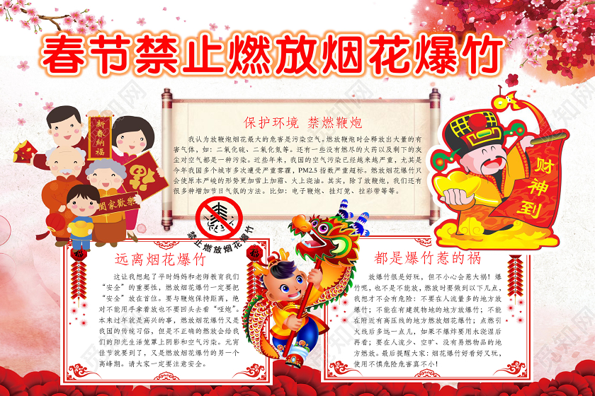 简约可爱春节禁止燃放烟花爆竹小报word模板