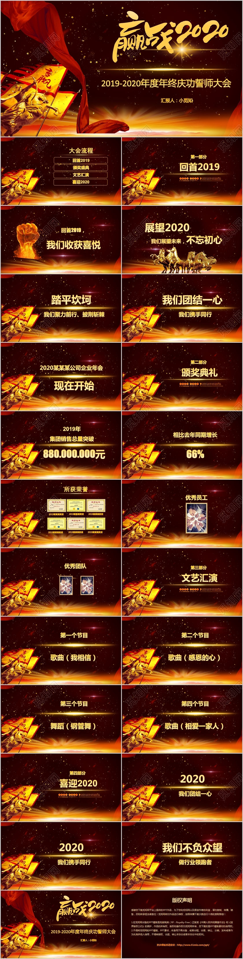 创意战火嬴战2020年度年终庆功誓师大会PPT模板