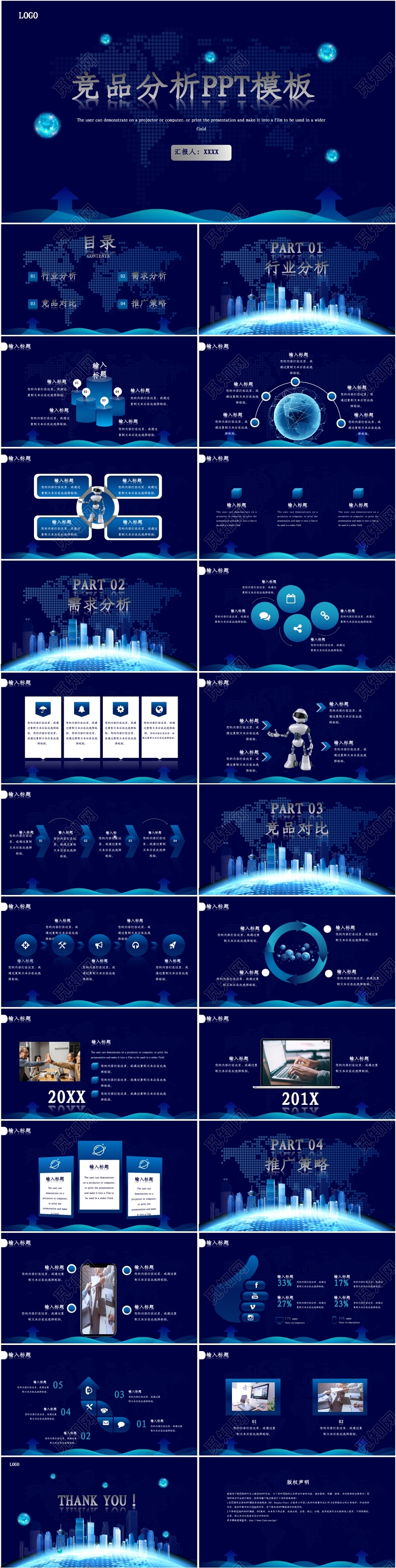 蓝色科技风企业品牌竞品分析解读汇报总结PPT模板
