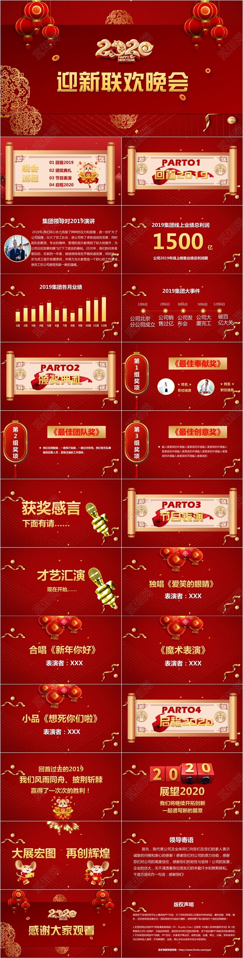 大气创意2020新春迎新联欢会PPT模板