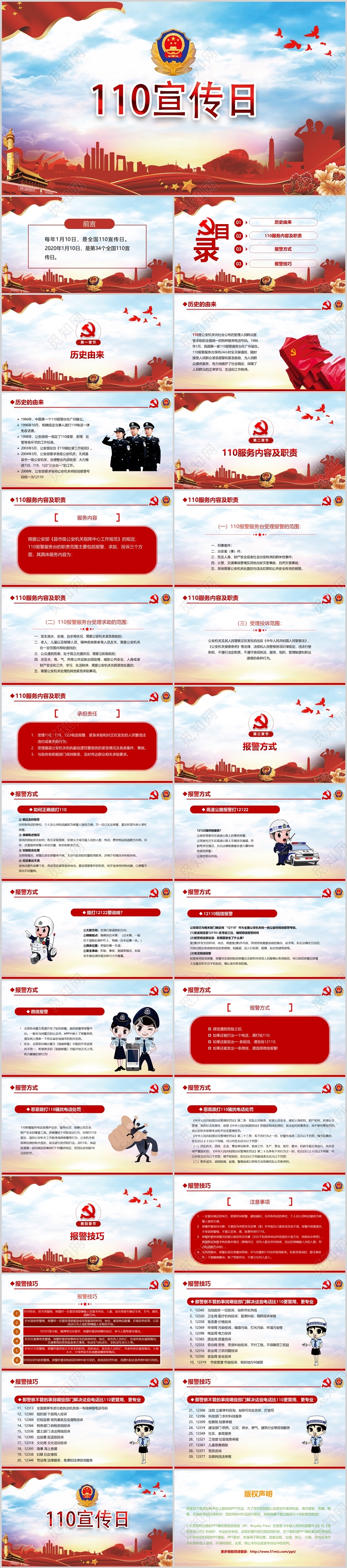 红色大气党政党建党课110宣传日ppt模板