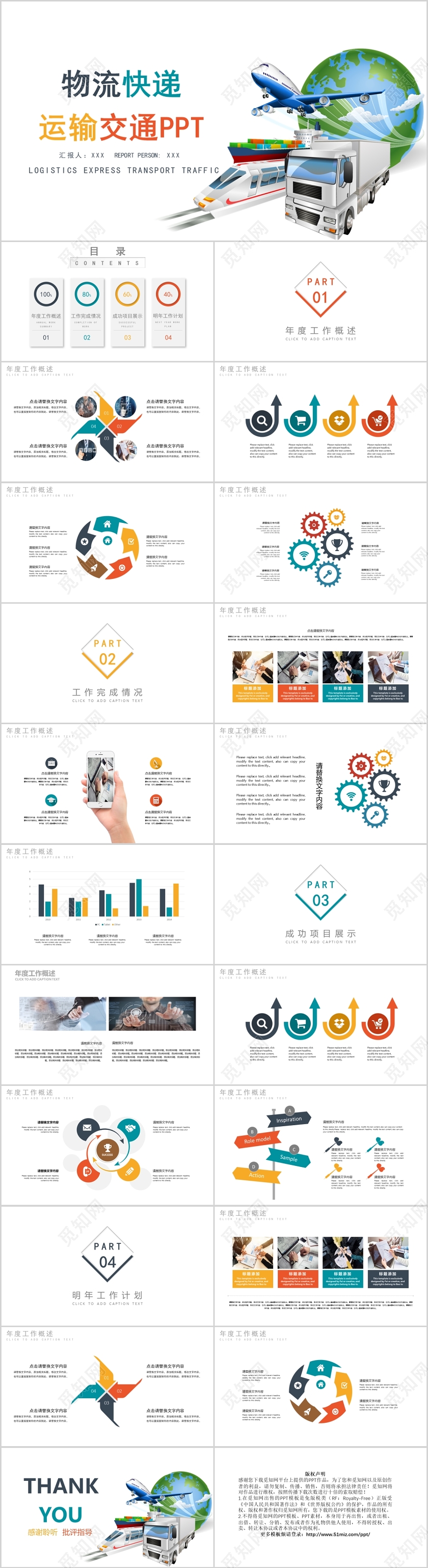 简约物流快递运输交通PPT模板宣传PPT动态PPT