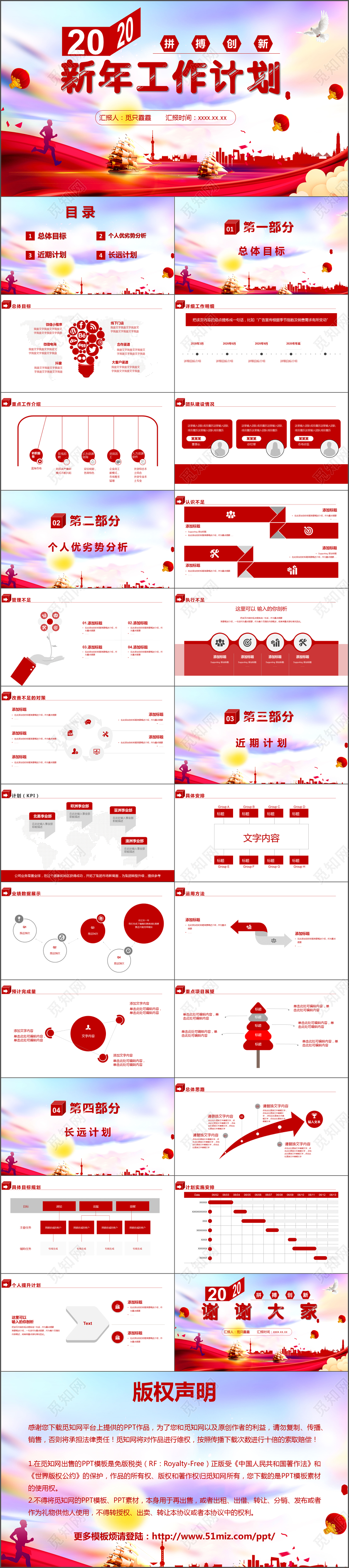 红色大气公司企业新年工作目标工作总结计划PPT模板