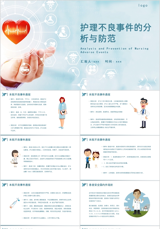 清新简约风护理不良事件的分析与防范医疗PPT模板