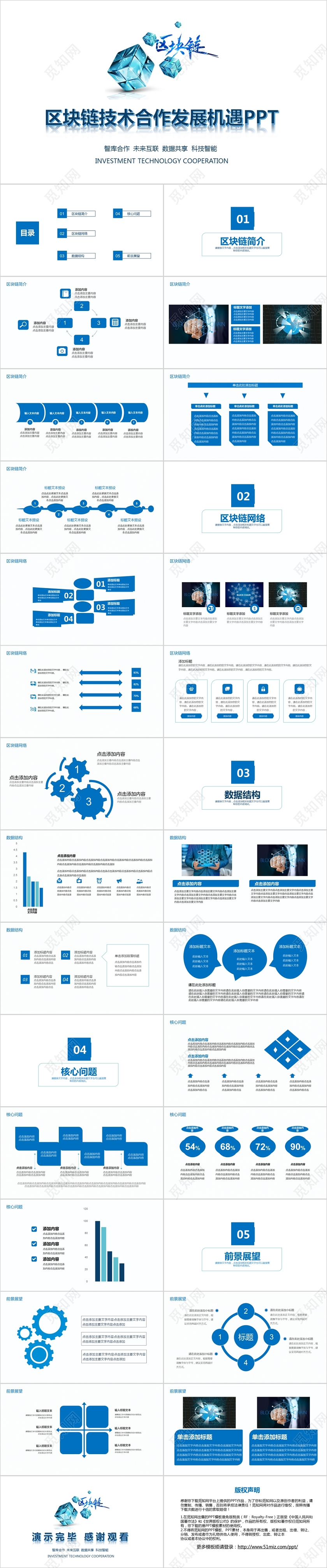 简约区块链技术合作发展机遇PPT模板