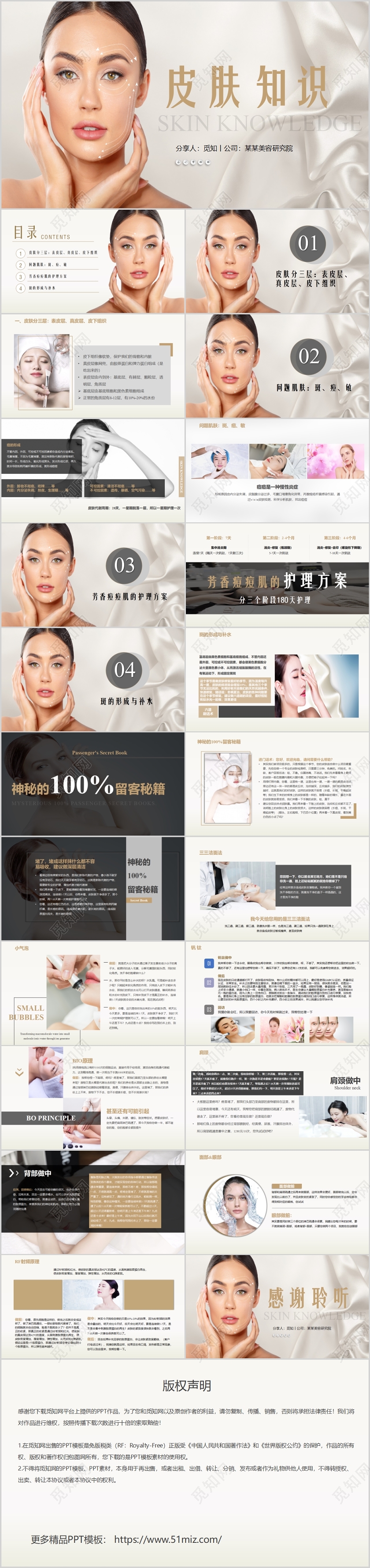大气欧美风高大上美容行业皮肤知识包含文案PPT通用模板