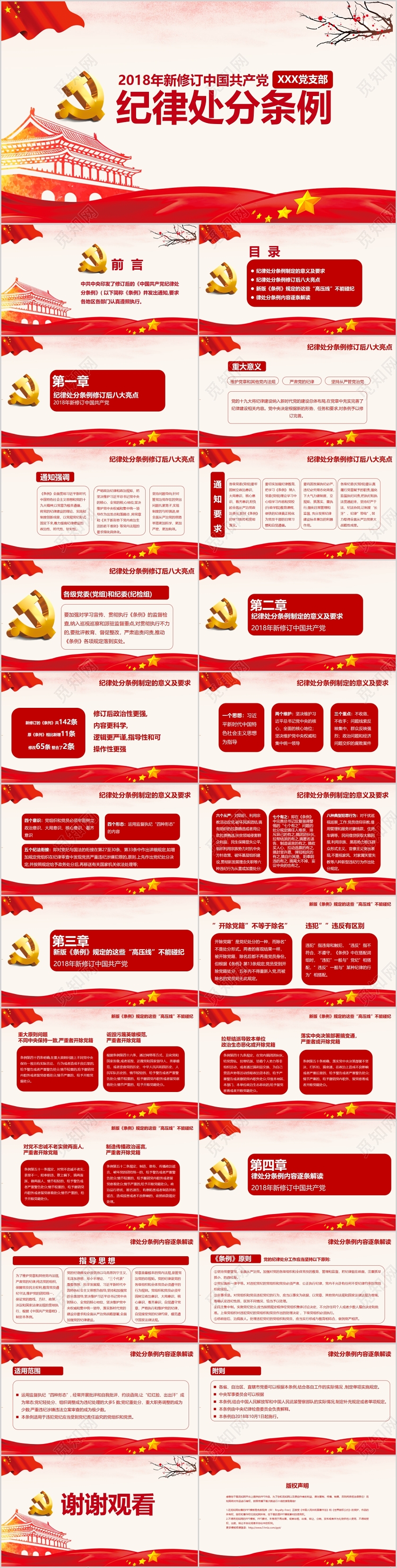 红色中国共产党最新修订纪律处分条例宣讲PPT模板