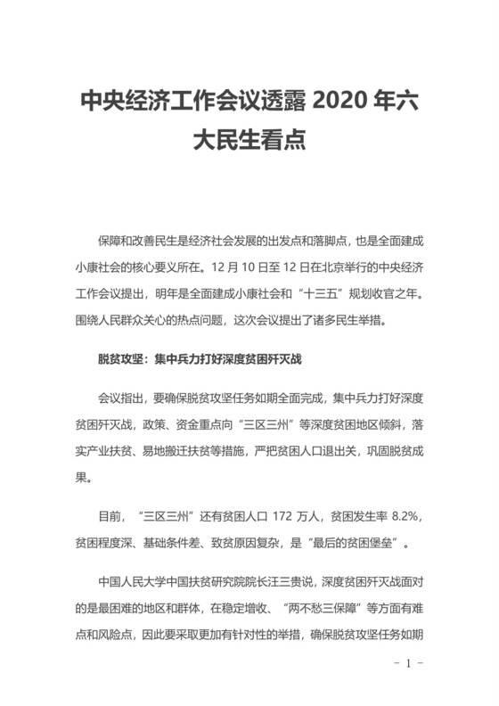黑白简约党建中央经济工作会议民生看点word党课讲稿模板