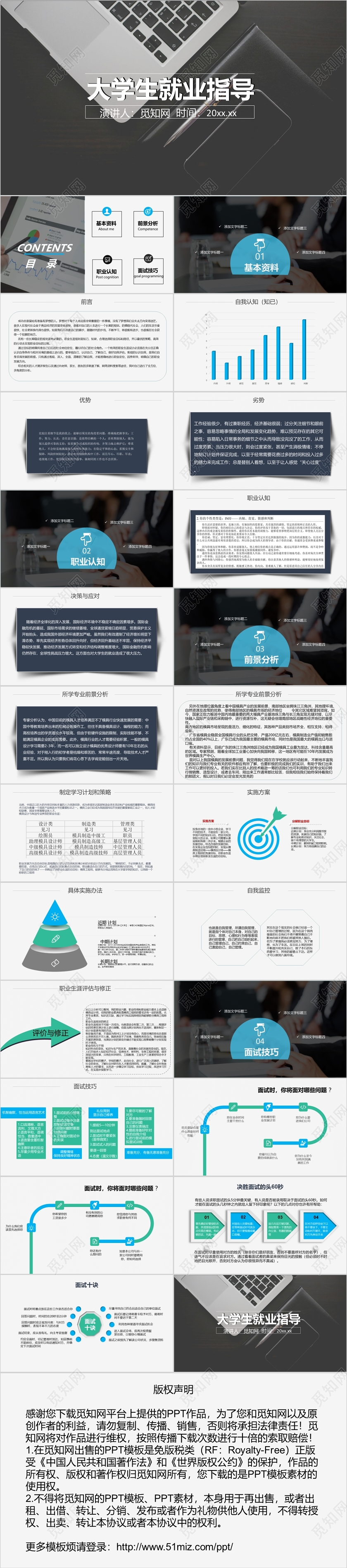 黑白商务大学生就业指导及职业规划PPT模板