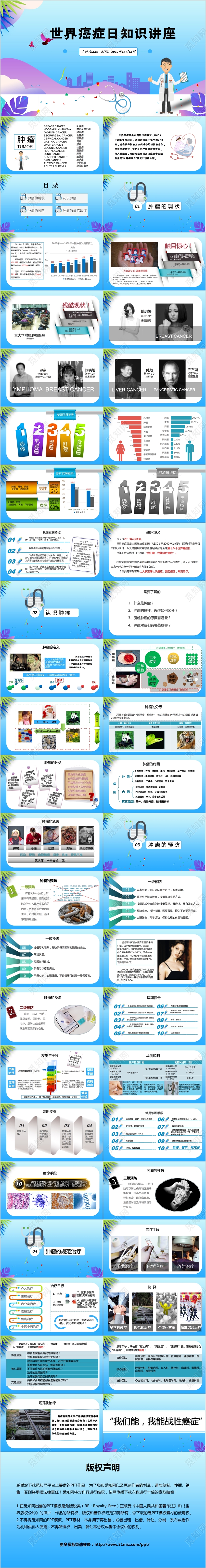 简约温馨世界癌症日知识讲座PPT动态模板