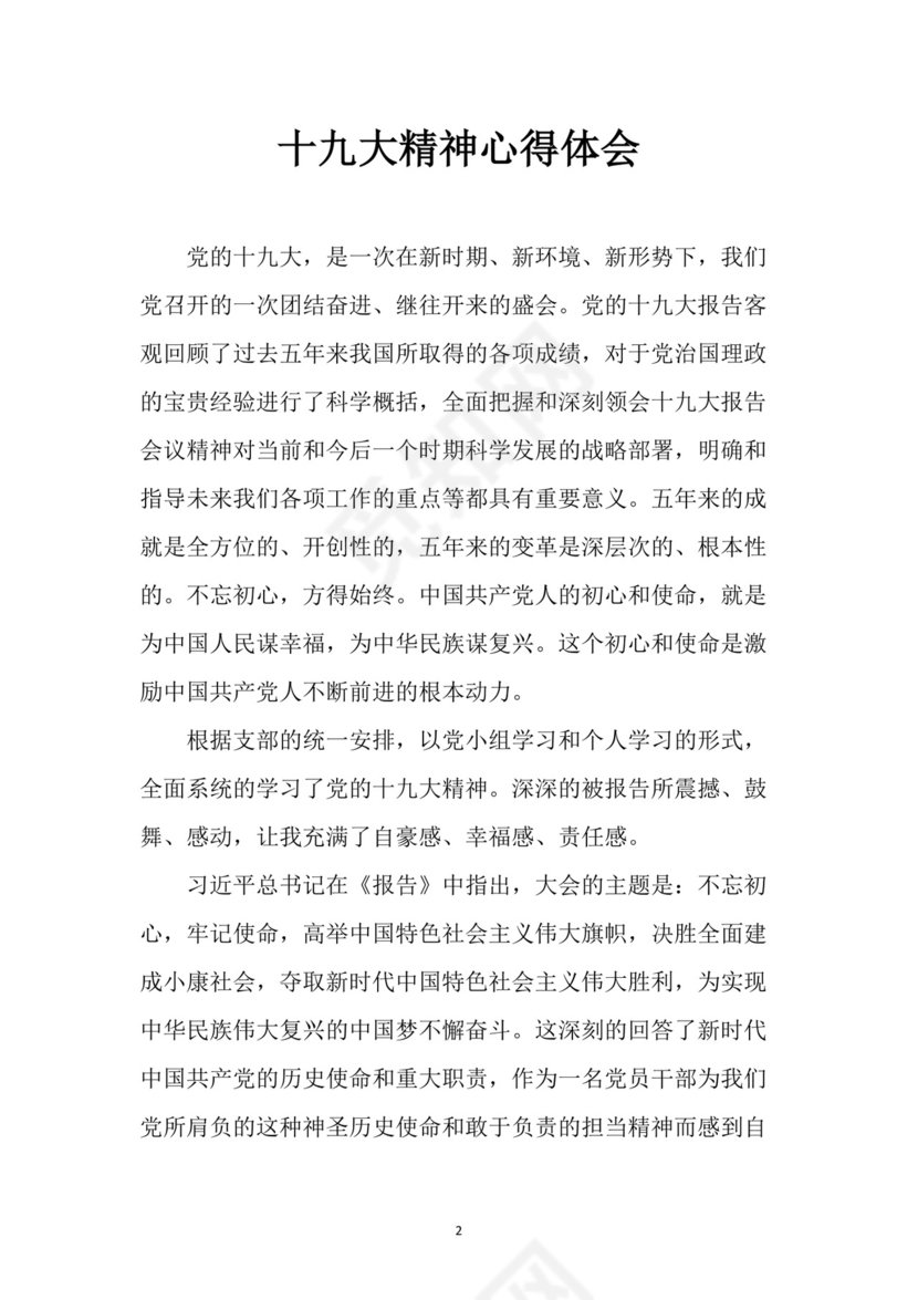 黑白简约党建党课讲稿十九大心得体会word模板