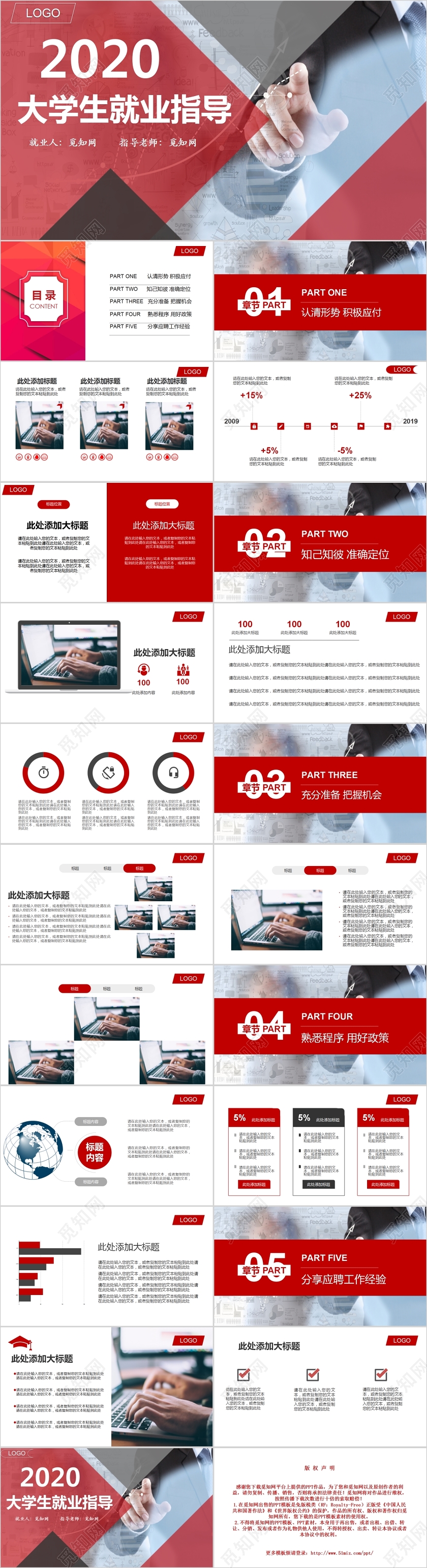 红色简约2020年大学生就业指导培训PPT模板