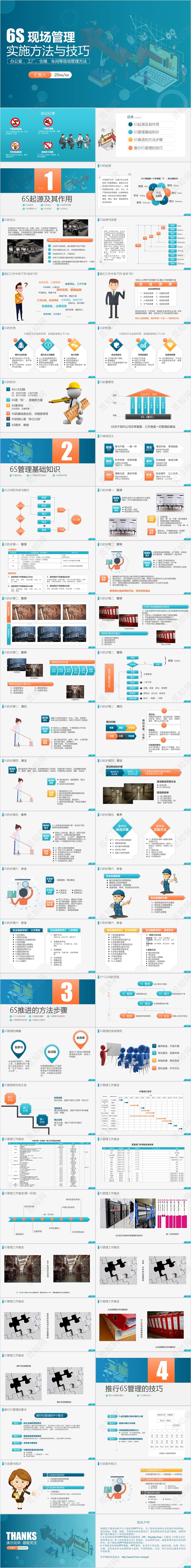 蓝色公司企业办公室工厂车间员工6S管理培训PPT模板