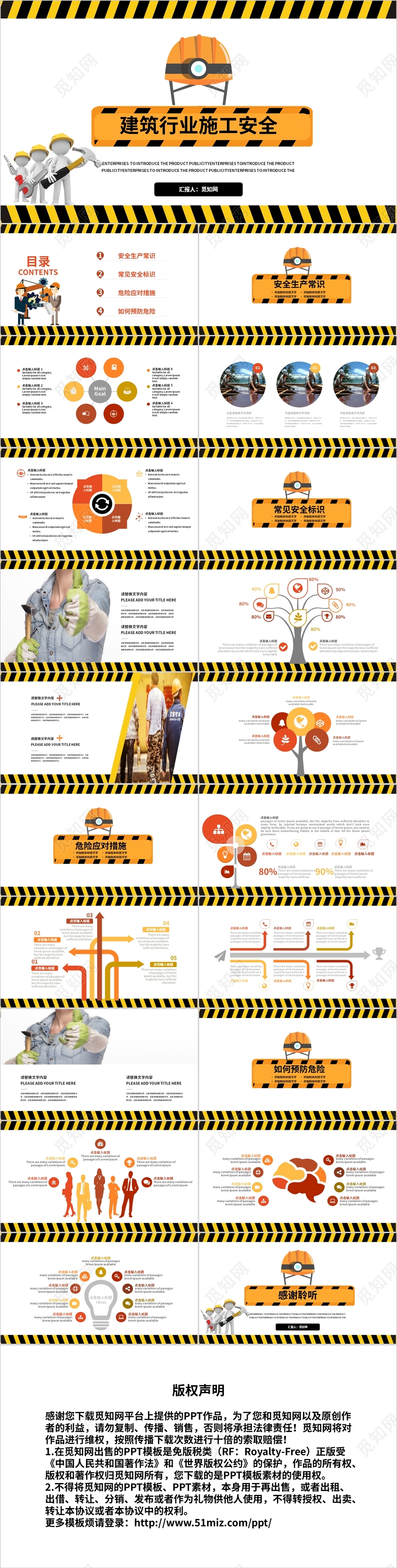 黄色简约建筑工程施工安全PPT模板