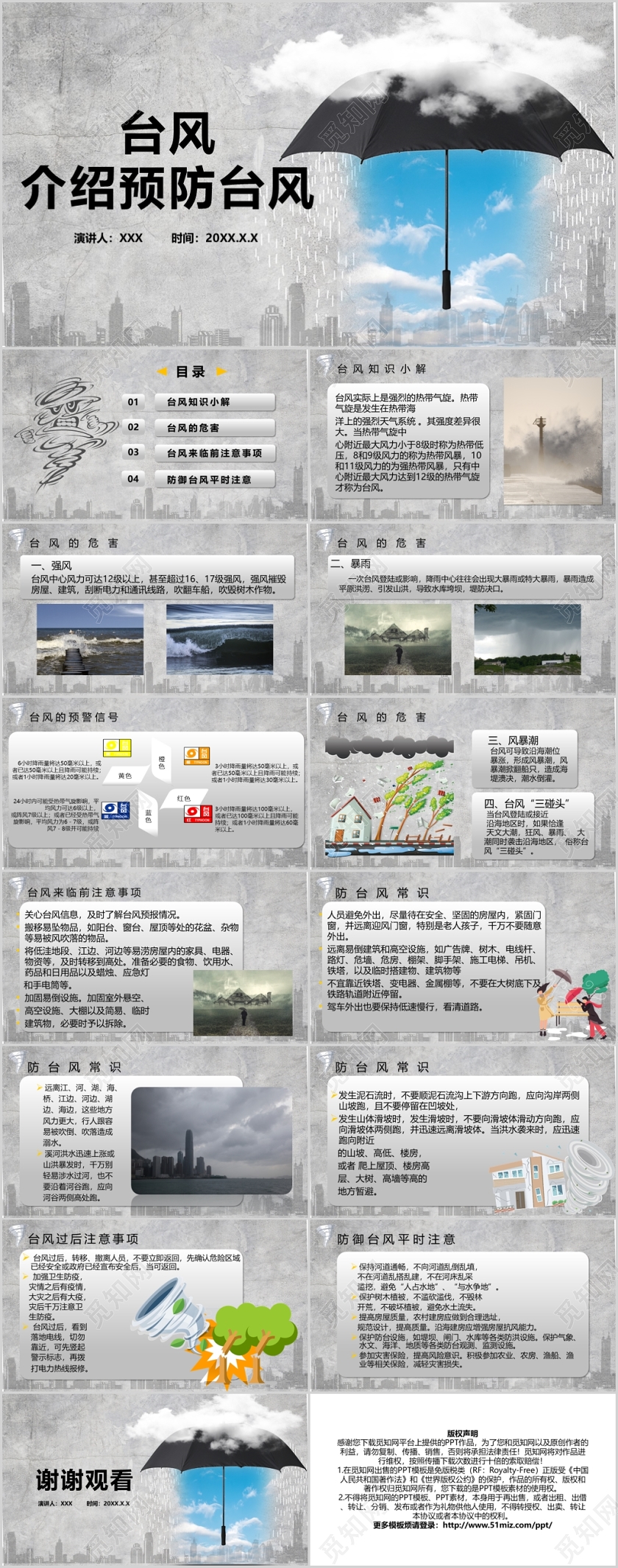 台风介绍预防台风PPT模板宣传PPT动态PPT