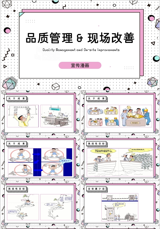 孟菲斯风格品质管理现场改善宣传漫画PPT模板