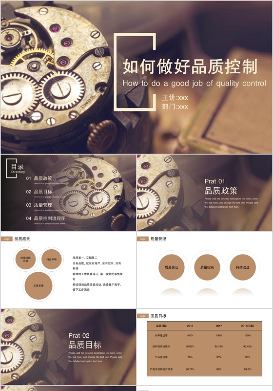 咖色简约风格如何做好品质控制PPT模板