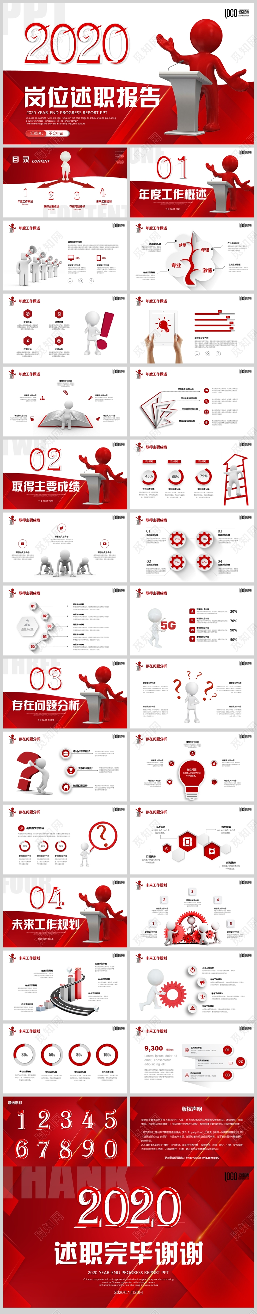 红色3D商务小人2020年终岗位述职报告年度总结工作计划PP