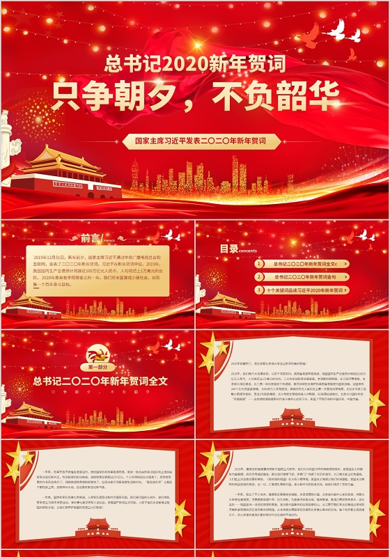 党政党建党课总书记新年贺词只争朝夕不负韶华ppt讲稿