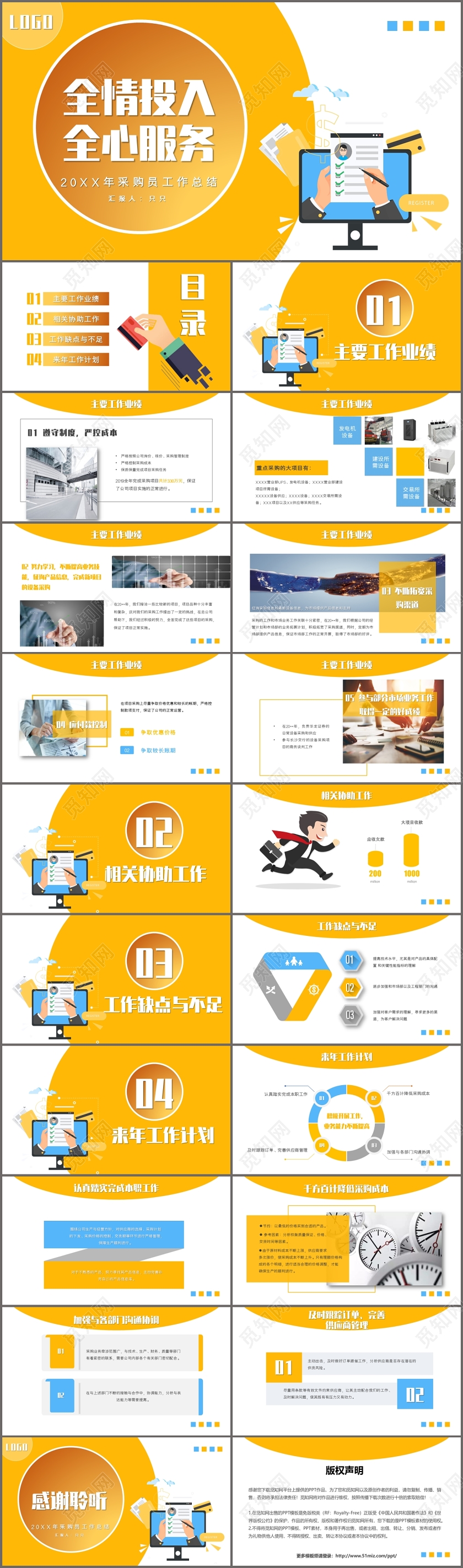 黄色商务采购部工作总结年度总结PPT模板