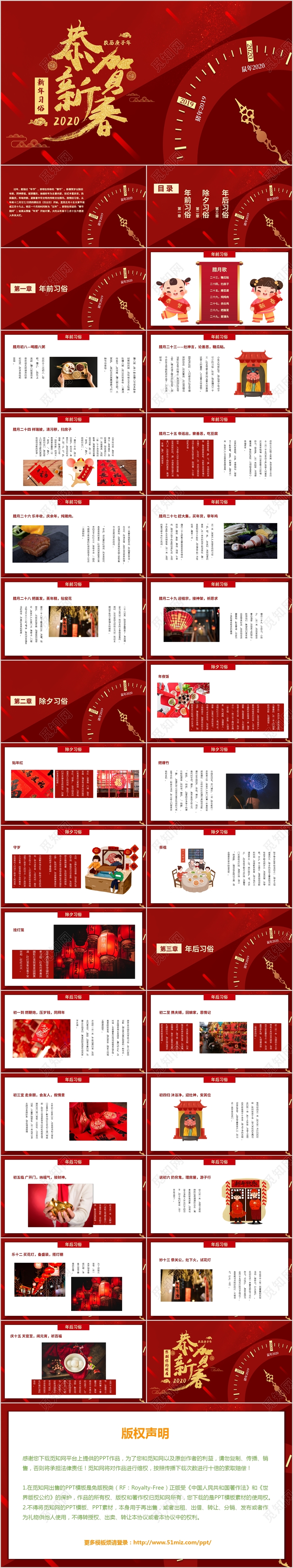 红色大气恭贺新春新年习俗传统节日动态PPT模板